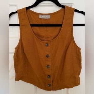 Everlane Women's 100% Linen Burnt Orange Button-Up Crop Top